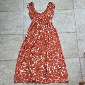 Elegant Floral Print Dress in Rust